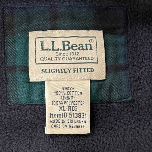 L.L. Bean Fleece Lined Plaid Hooded Flannel in Green and Navy ItemID:513831 - Picture 6 of 6